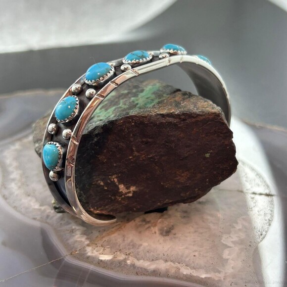 Reed Charley Native Americn Sterling Silver Turquoise Row Bracelet For Women - Picture 3 of 10